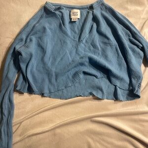 BDG Light Blue Ribbed Knit Top